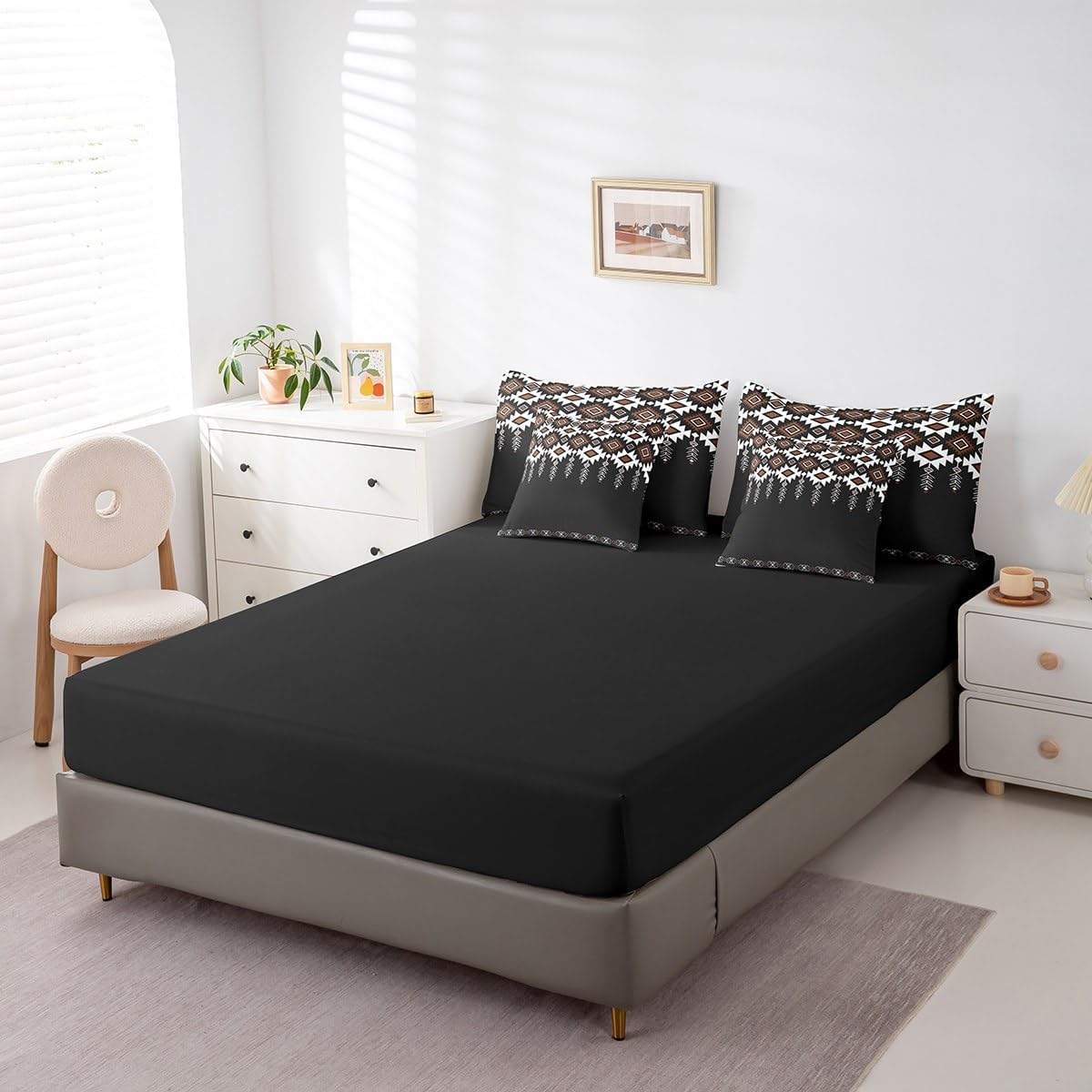 Feelyou - Juego de ropa de cama negro azteca del suroeste de 7 piez...