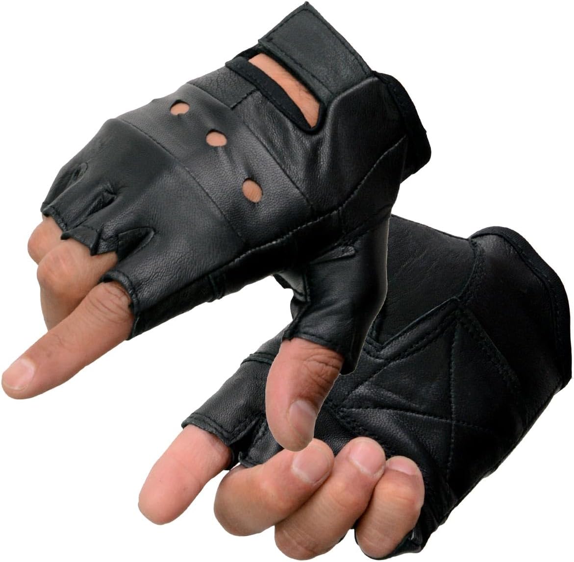 Milwaukee Leather SH216 - Guantes sin dedos de cuero negro con palm...