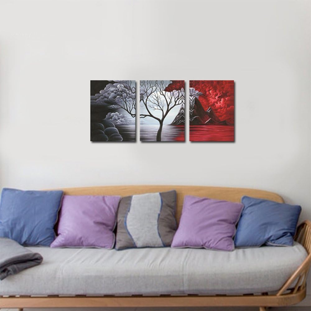 Wieco Art The Cloud Tree - 3 paneles de lienzo moderno Giclée, impr...