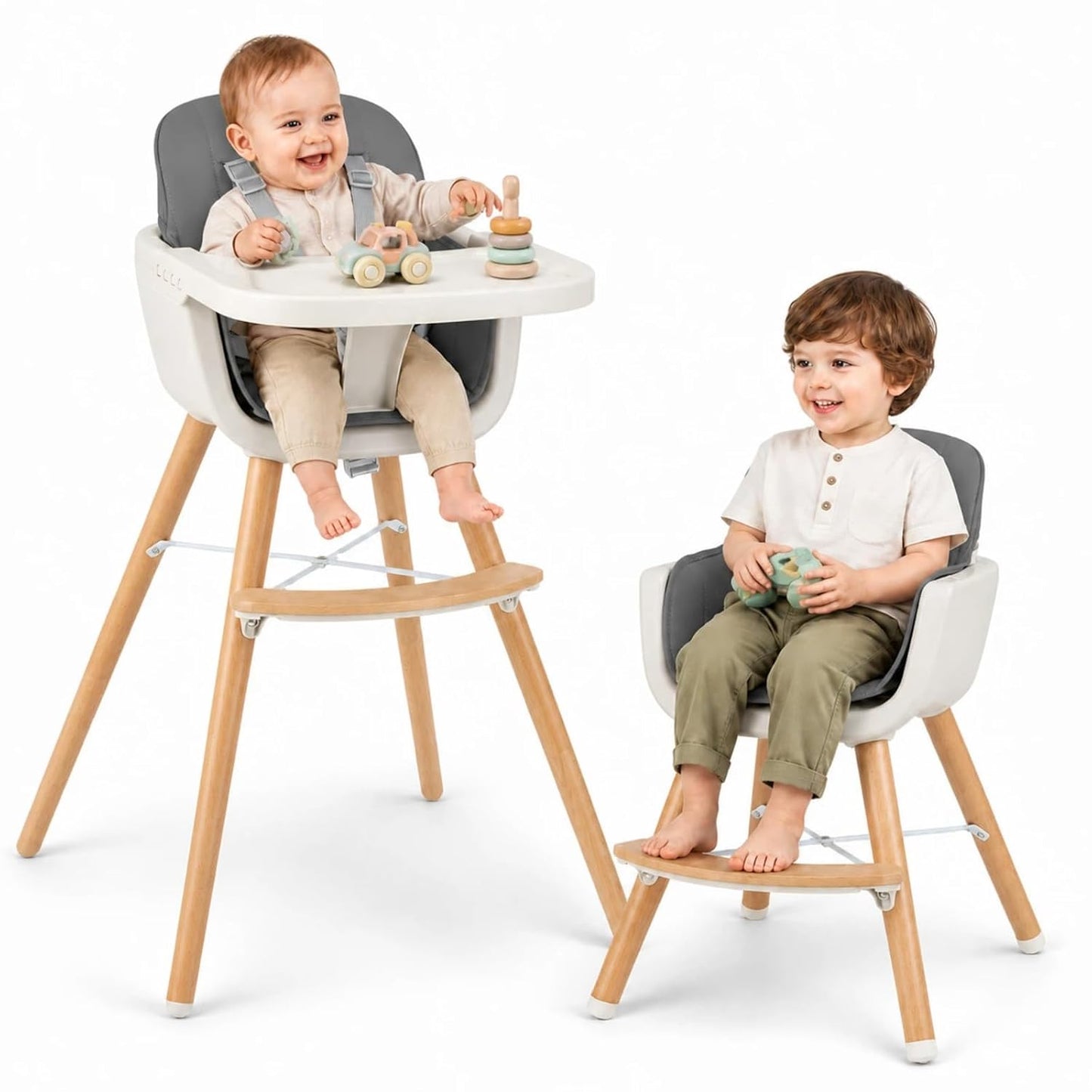 HONEY JOY Silla alta para bebé, silla alta 6 en 1 de madera Eat &am...
