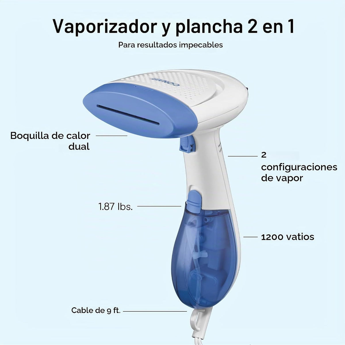 Conair Vaporizador de ropa de mano, ExtremeSteam 1200W, diseño port...