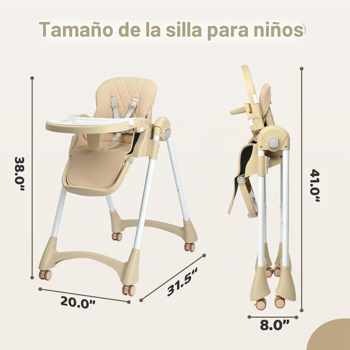 JOYMOR Silla Alta Plegable para Bebé, Trona Convertible 4 en 1 para...