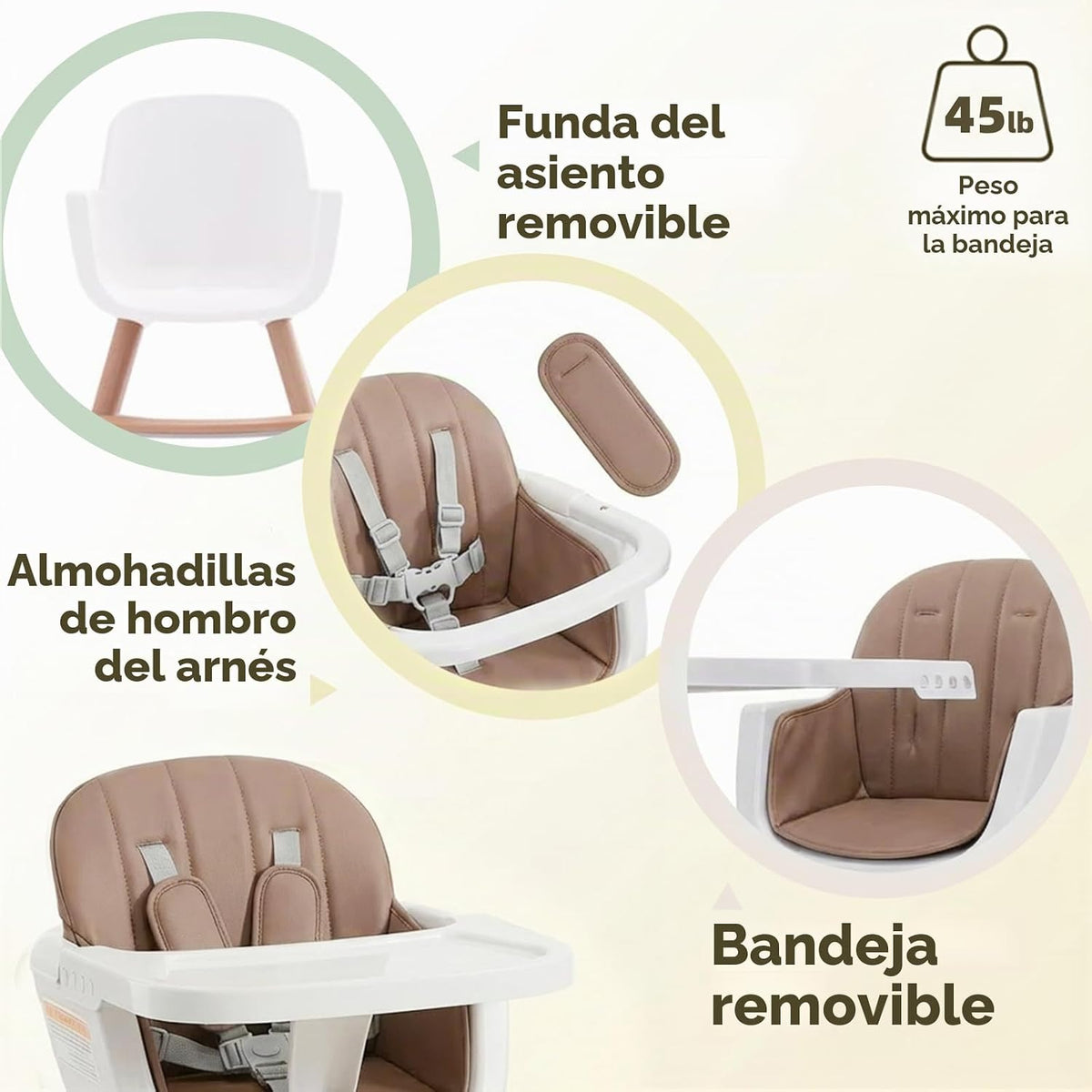 Mallify Silla alta de madera 3 en 1, sillas altas convertibles para...