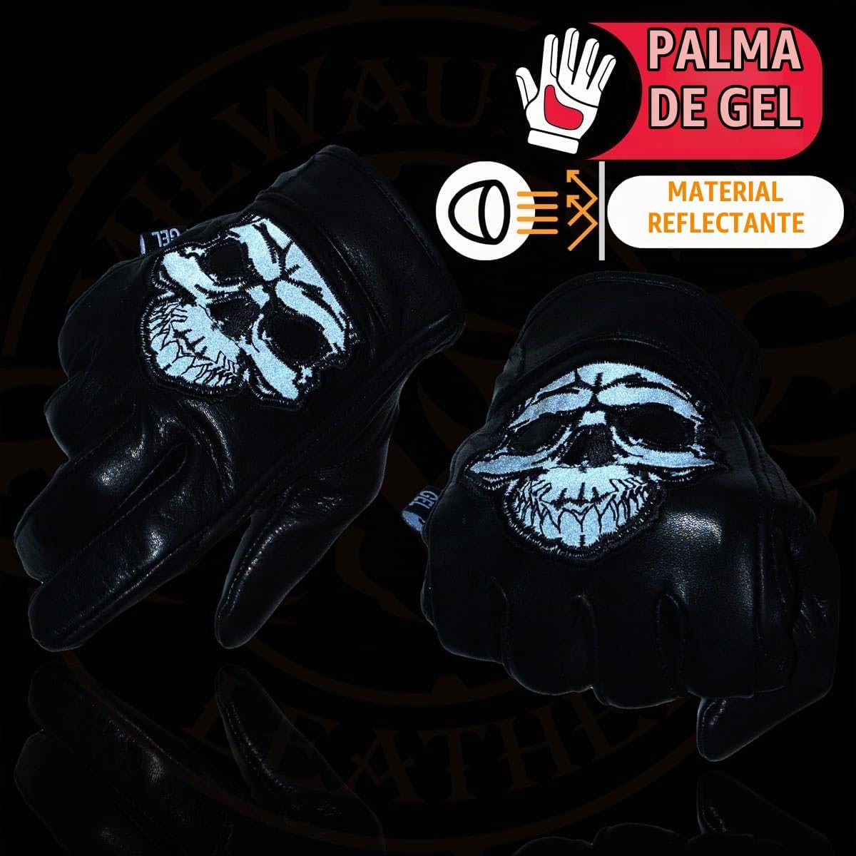 Milwaukee Leather Guantes de piel para hombre "Calavera reflect...