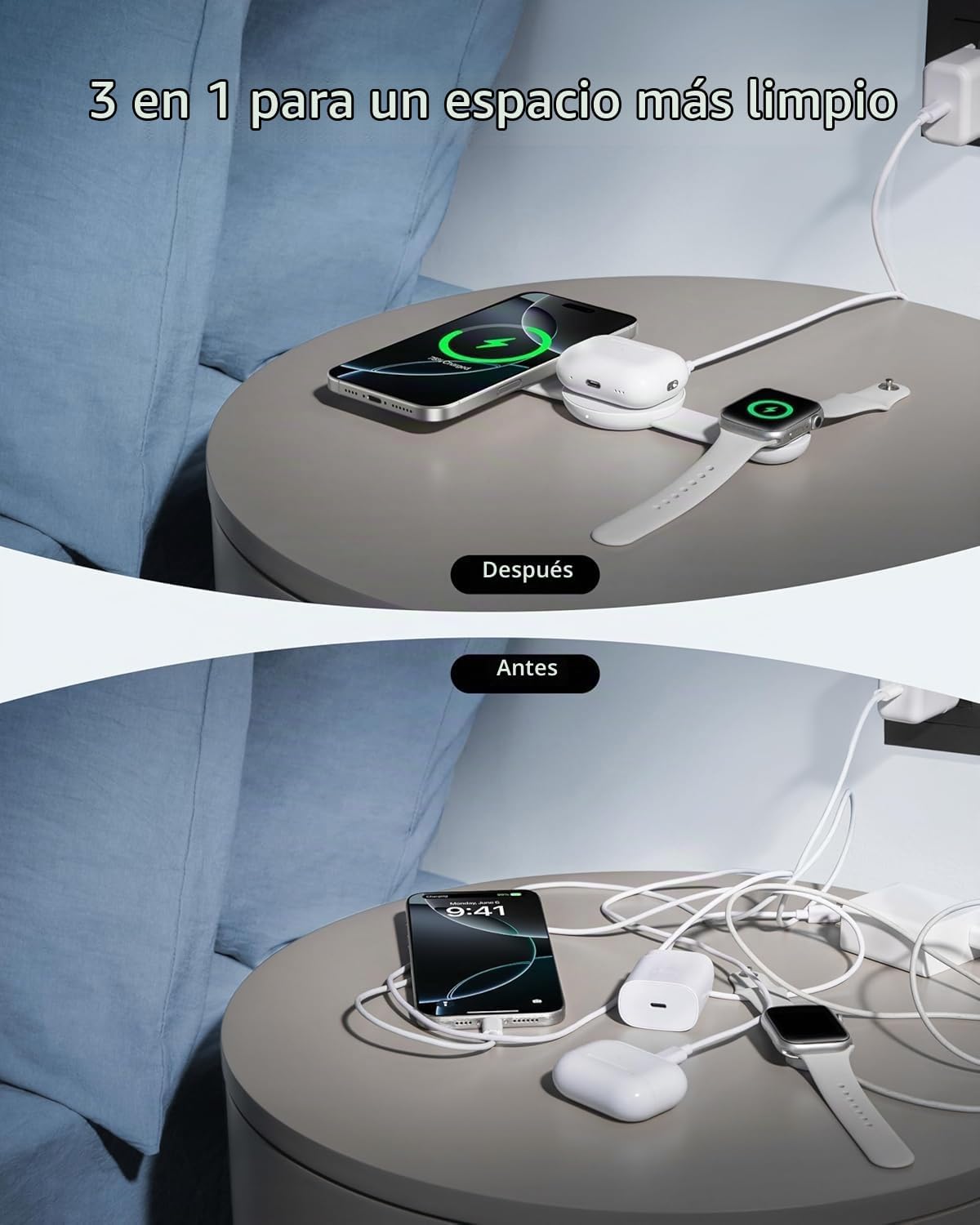 Anker MagGo UFO 3 en 1 MagSafe Compatible Qi2 15W Estación de carga...