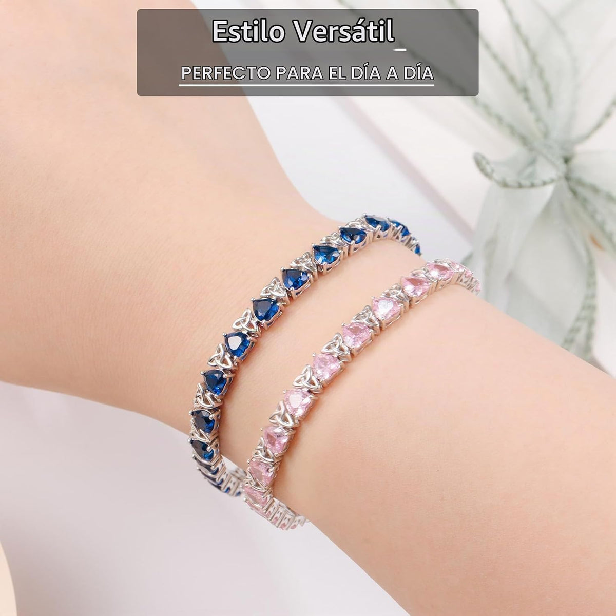 ETERMBOL Pulseras de tenis con piedra natal para mujer, plata de le...