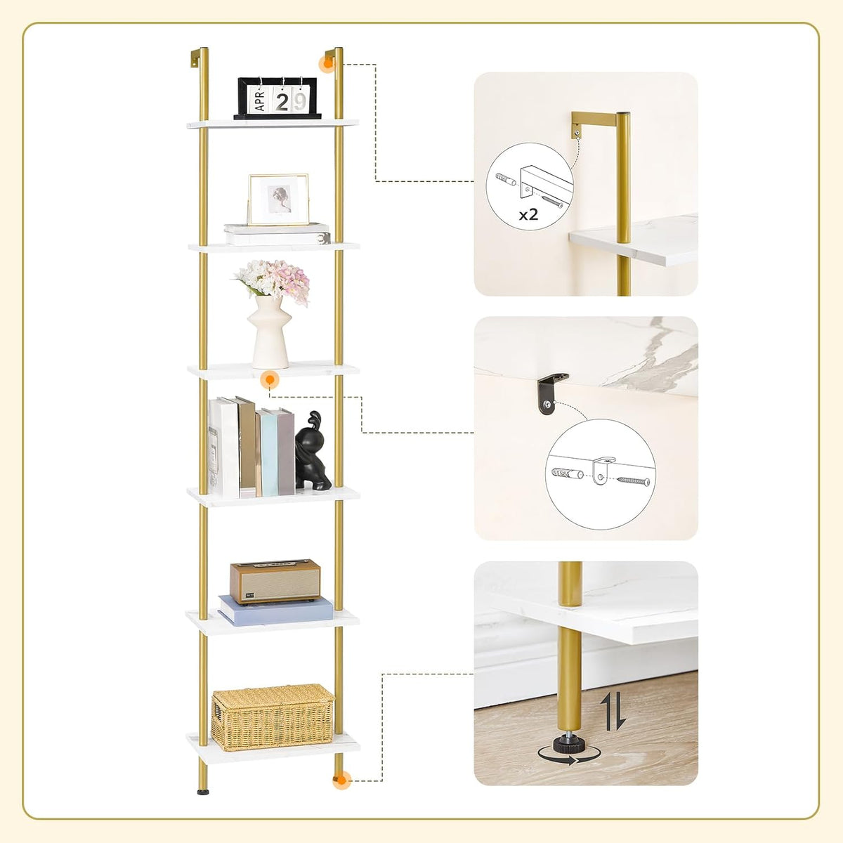 HOOBRO Estantería de escalera DIY, estantería de pared montada en l...