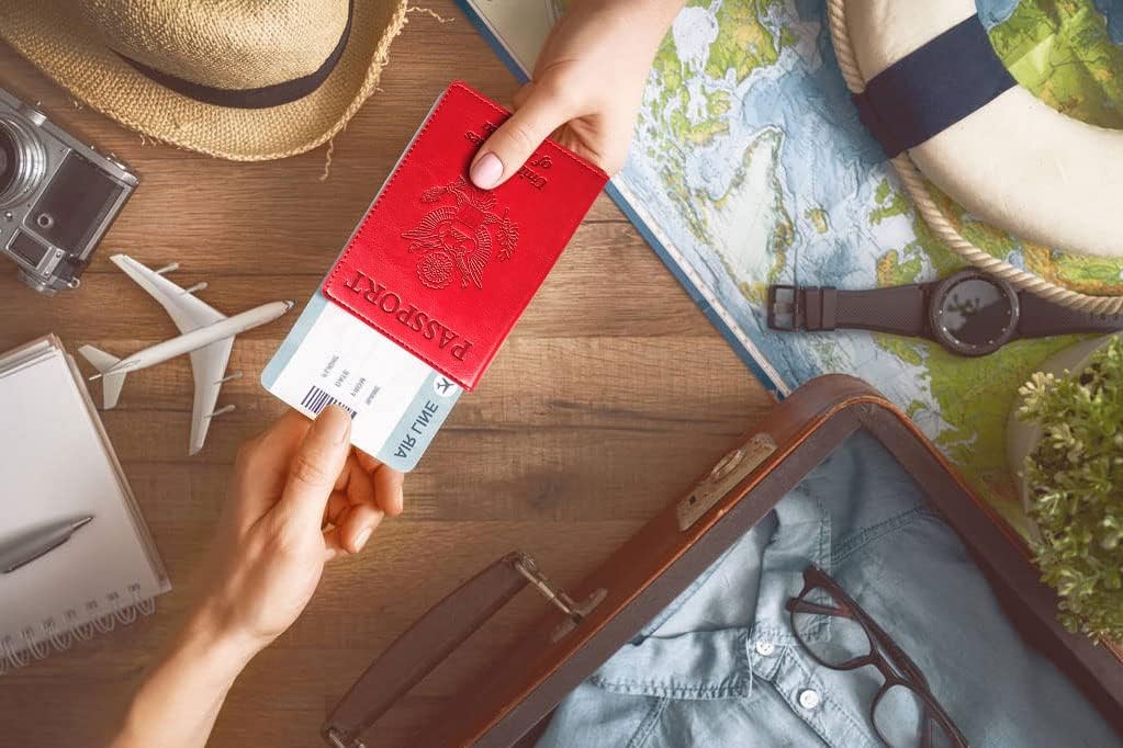 Funda para pasaporte tipo cartera con bloqueo RFID, tarjetero de cu...