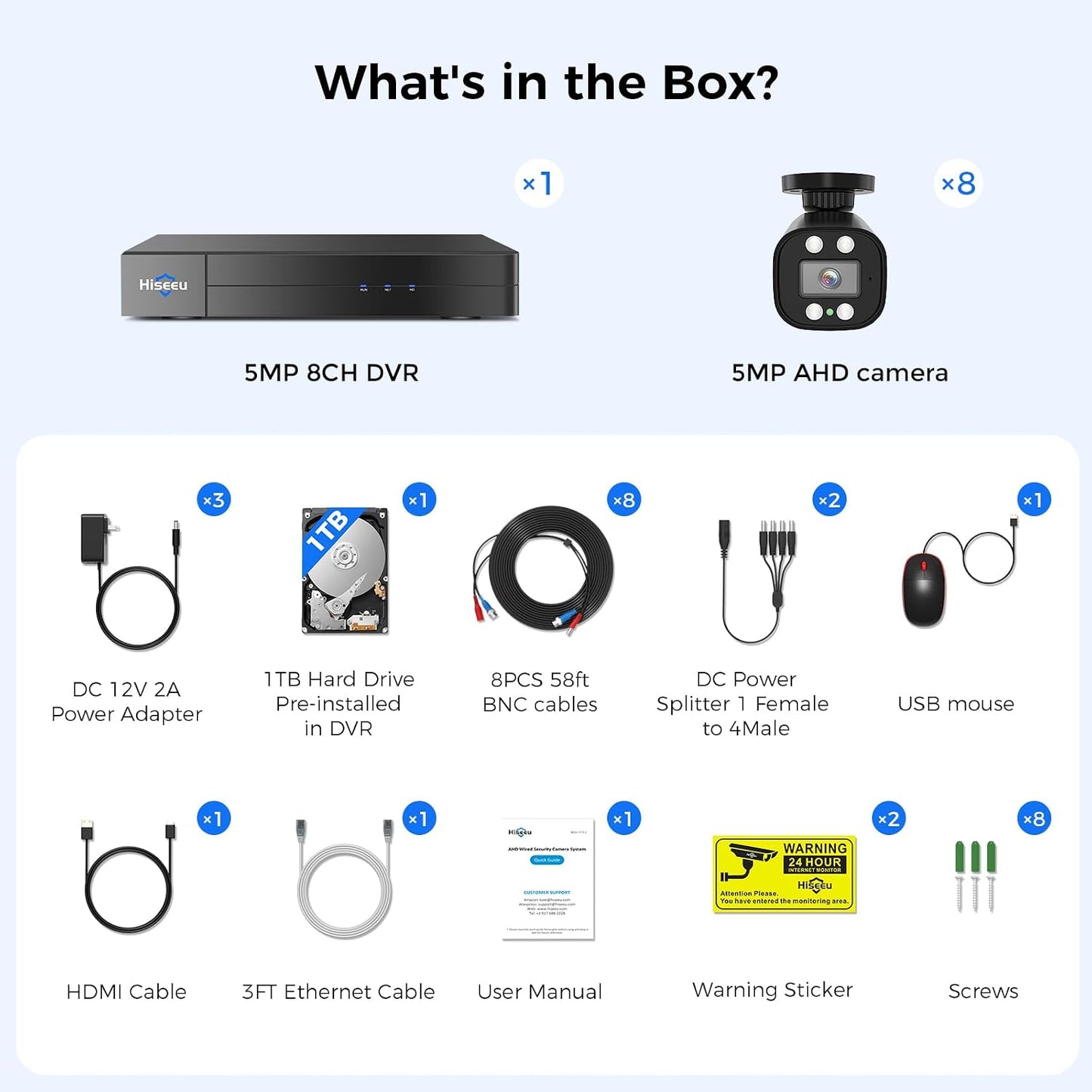 Hiseeu Sistema de cámara de seguridad para exteriores con cable 3K...