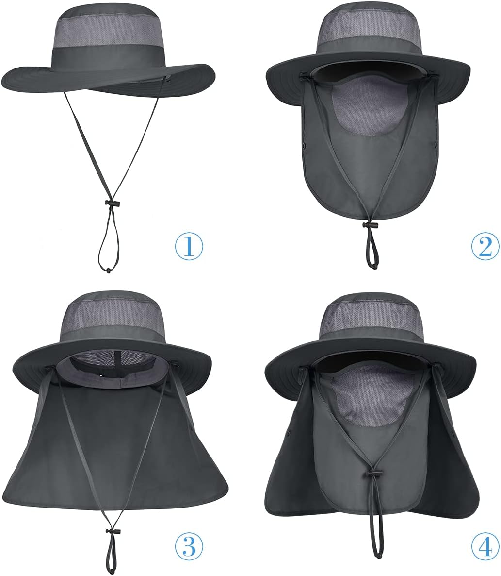 Paquete de 3 sombreros de pesca de ala ancha para hombre, protecció...
