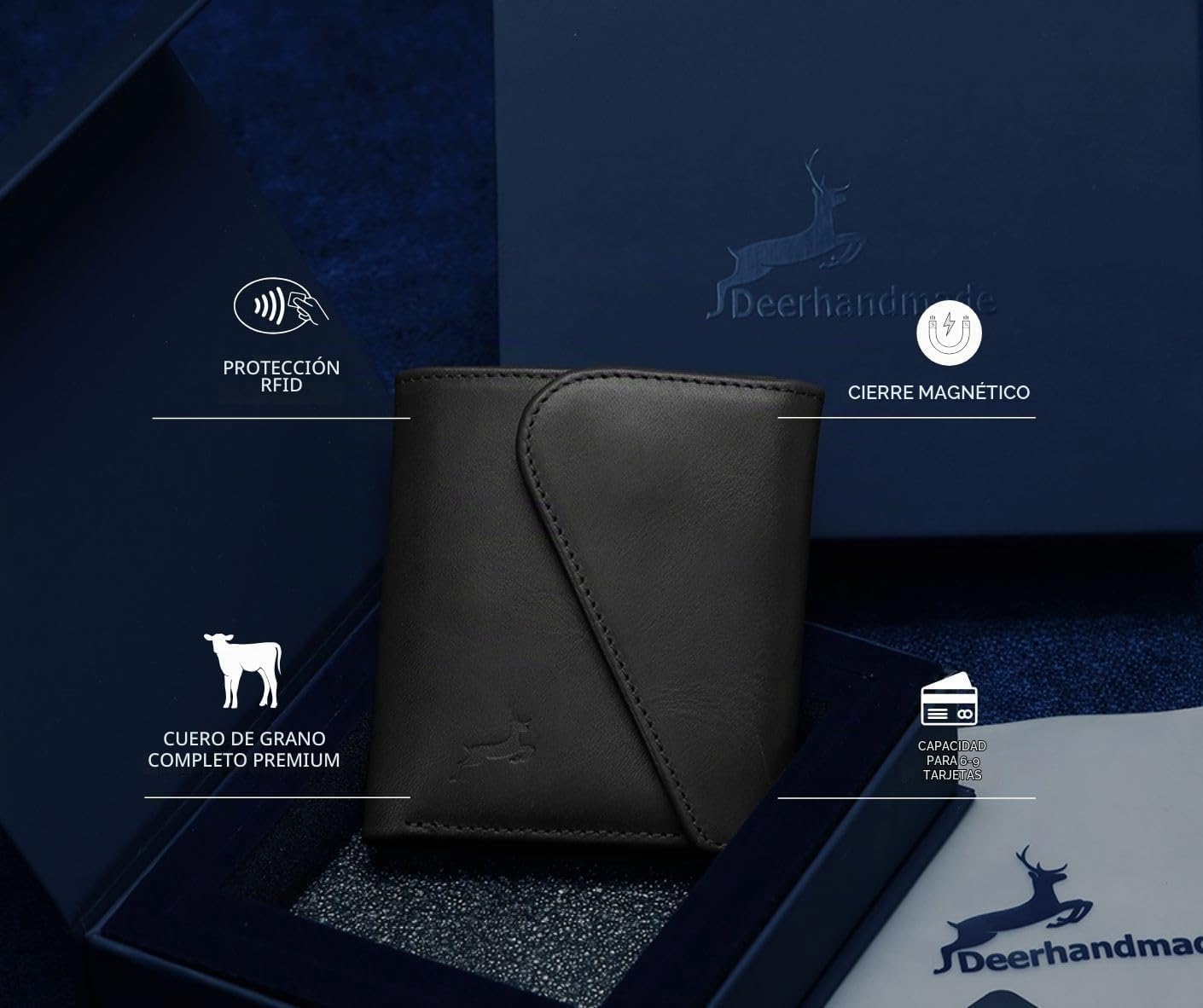 Cartera de cuero de grano completo para hombre, hecha a mano con bl...