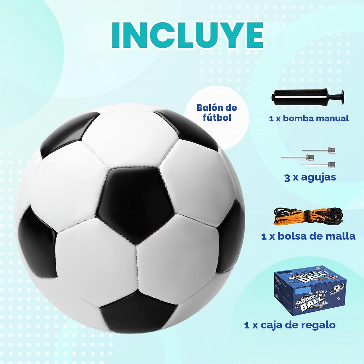 Balón de fútbol tamaño 4, tamaño 3, tamaño 2 con bomba desinflada,...