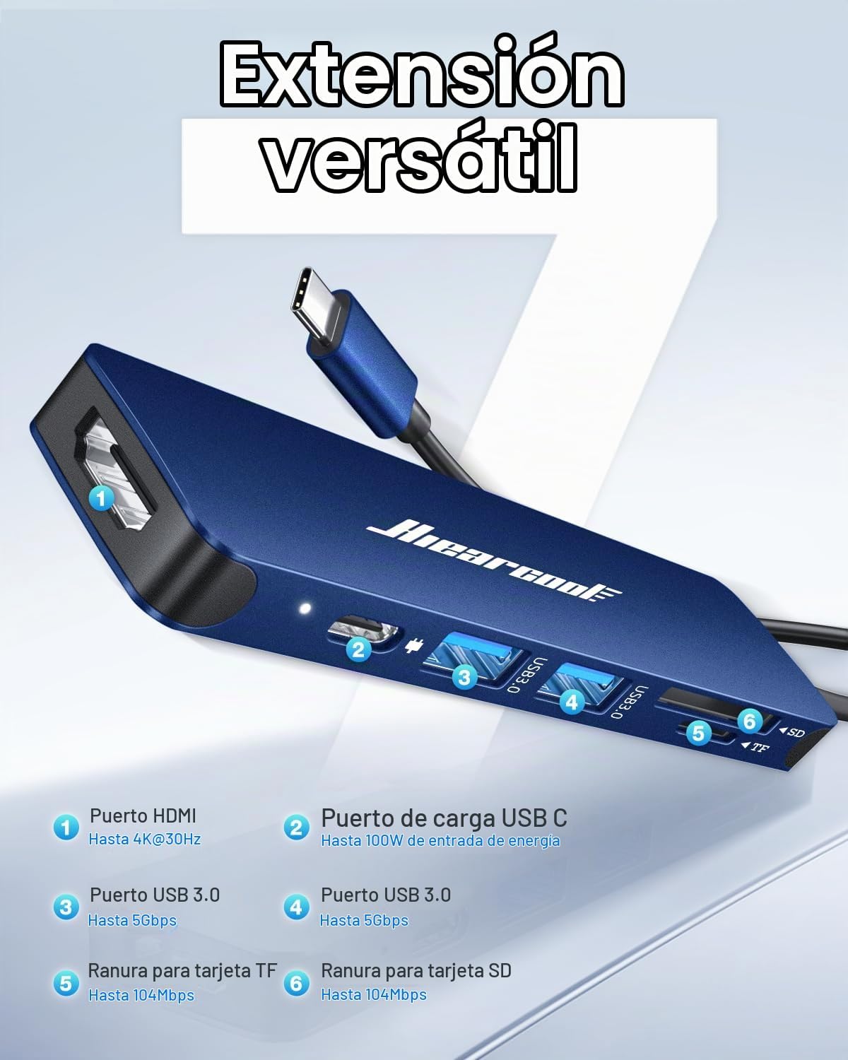 Hiearcool Hub USB C para MacBook Air\/Pro, adaptador USBC 7 en 1 mu...