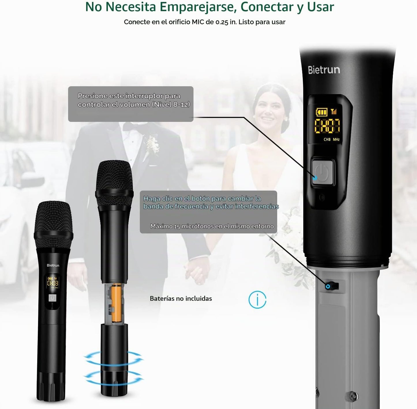 Micrófono inalámbrico, sistema de micrófono dinámico inalámbrico du...