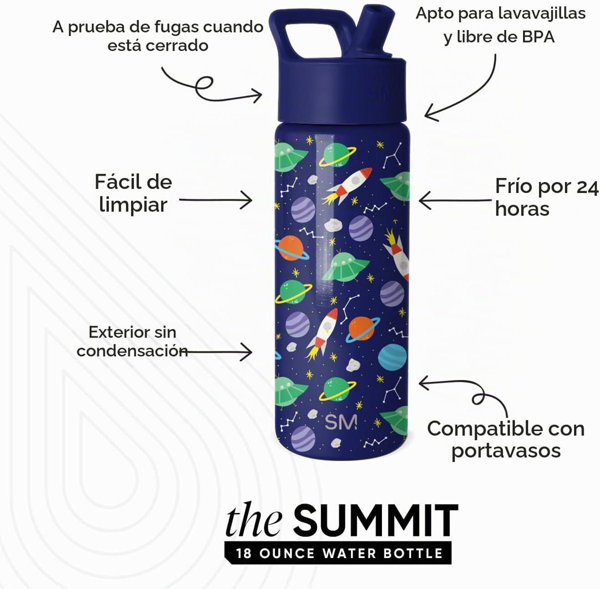 Simple Modern Summit - Botella de agua con tapa con pajilla, vaso d...