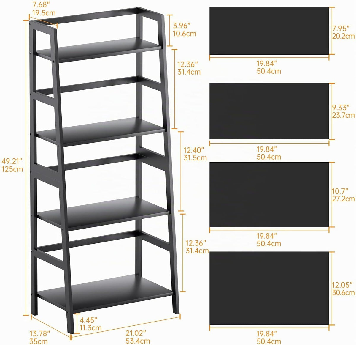 HITNET Estante de escalera negro, estantería de 4 niveles, estante...