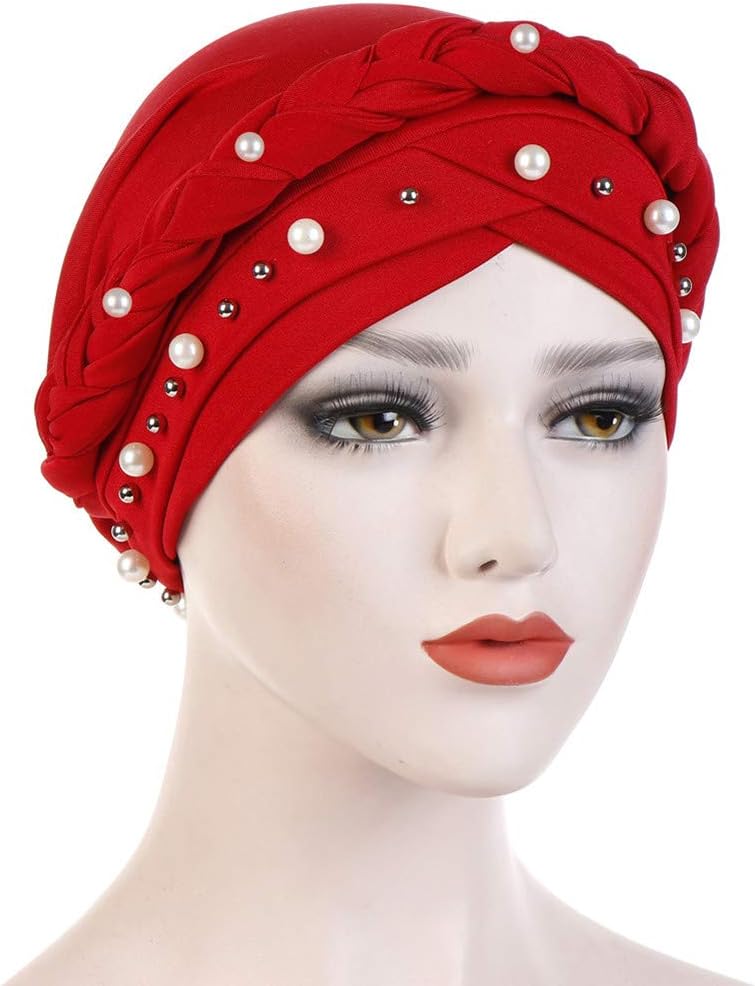 YiYi Operation Sombrero turbante de hiyab trenzado con cuentas de p...