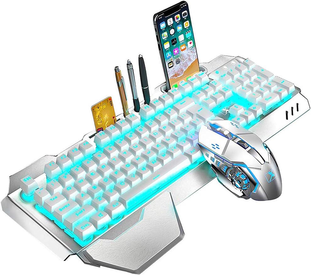 Teclado y ratón inalámbricos, teclado recargable con retroiluminaci...