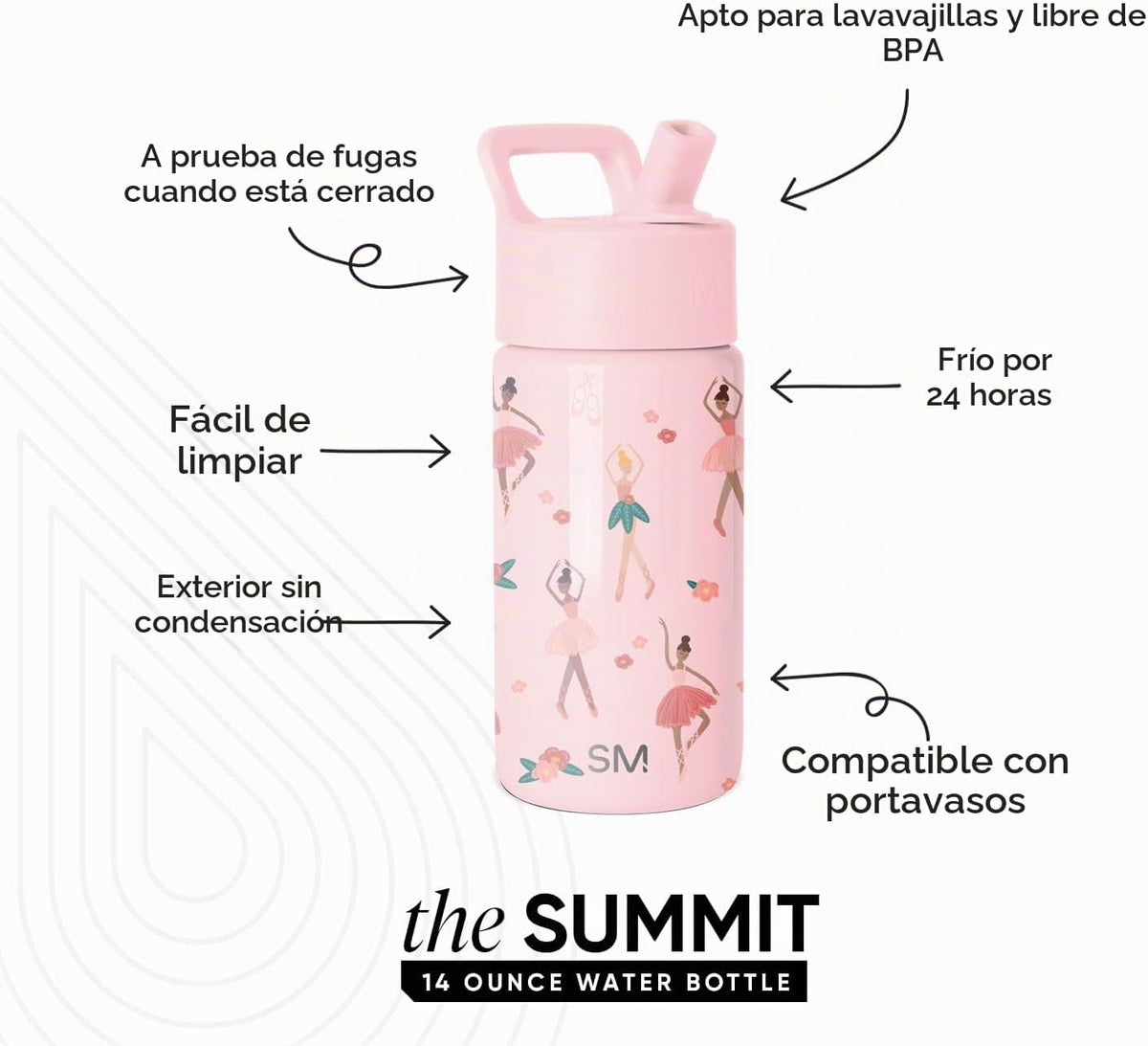 Simple Modern Summit - Botella de agua con tapa con pajilla, vaso c...