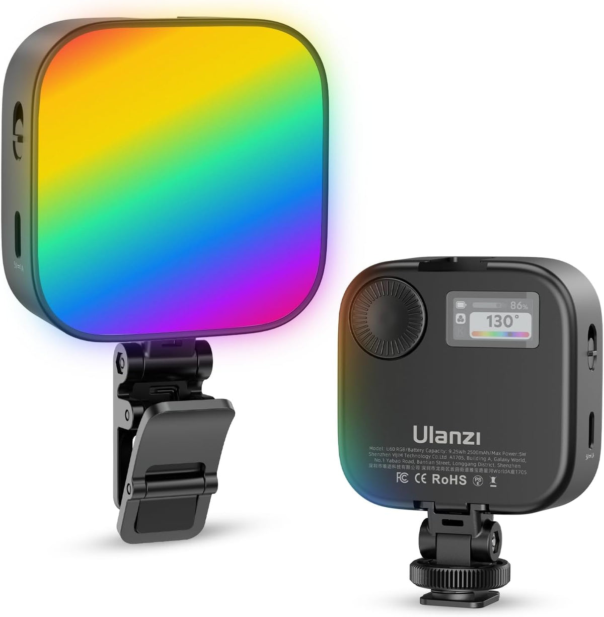 ULANZI Luces de video RGB U60 Luz de cámara LED negra 360° Iluminac...