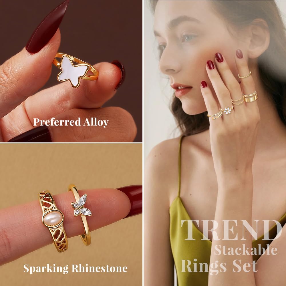 KISS WIFE Anillos apilables de oro para mujer, delicado juego de an...