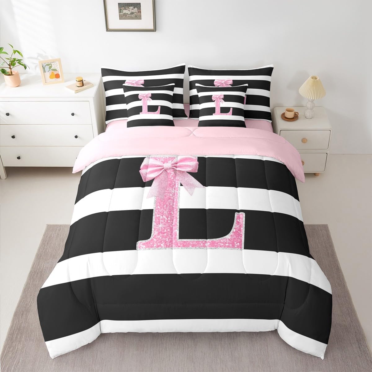 Erosebridal Juego de edredón de 7 piezas con diseño de letra L con...