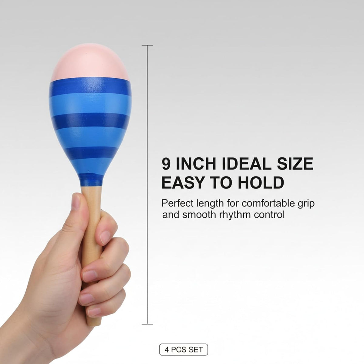 4 piezas Maracas, instrumento de maraca de madera de 9 pulgadas (az...