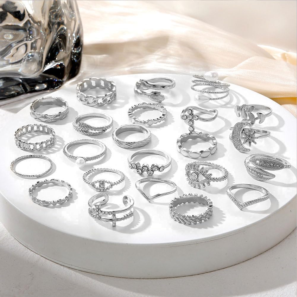 CHICUTIE Juego de anillos dorados para nudillos para mujeres, apila...
