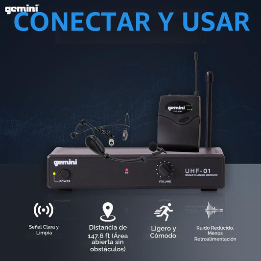 Gemini Auriculares inalámbricos UHF y sistema de micrófono Lavalier...