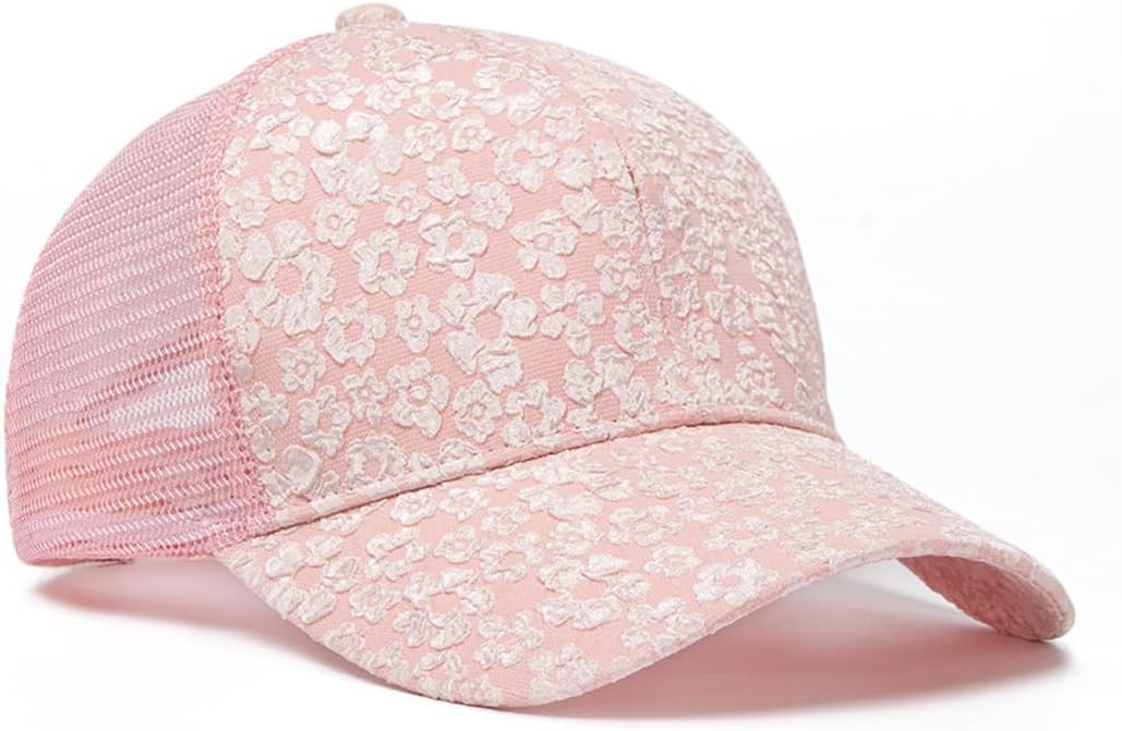 Xilery Gorra de béisbol de malla para mujer, diseño de flores de ve...