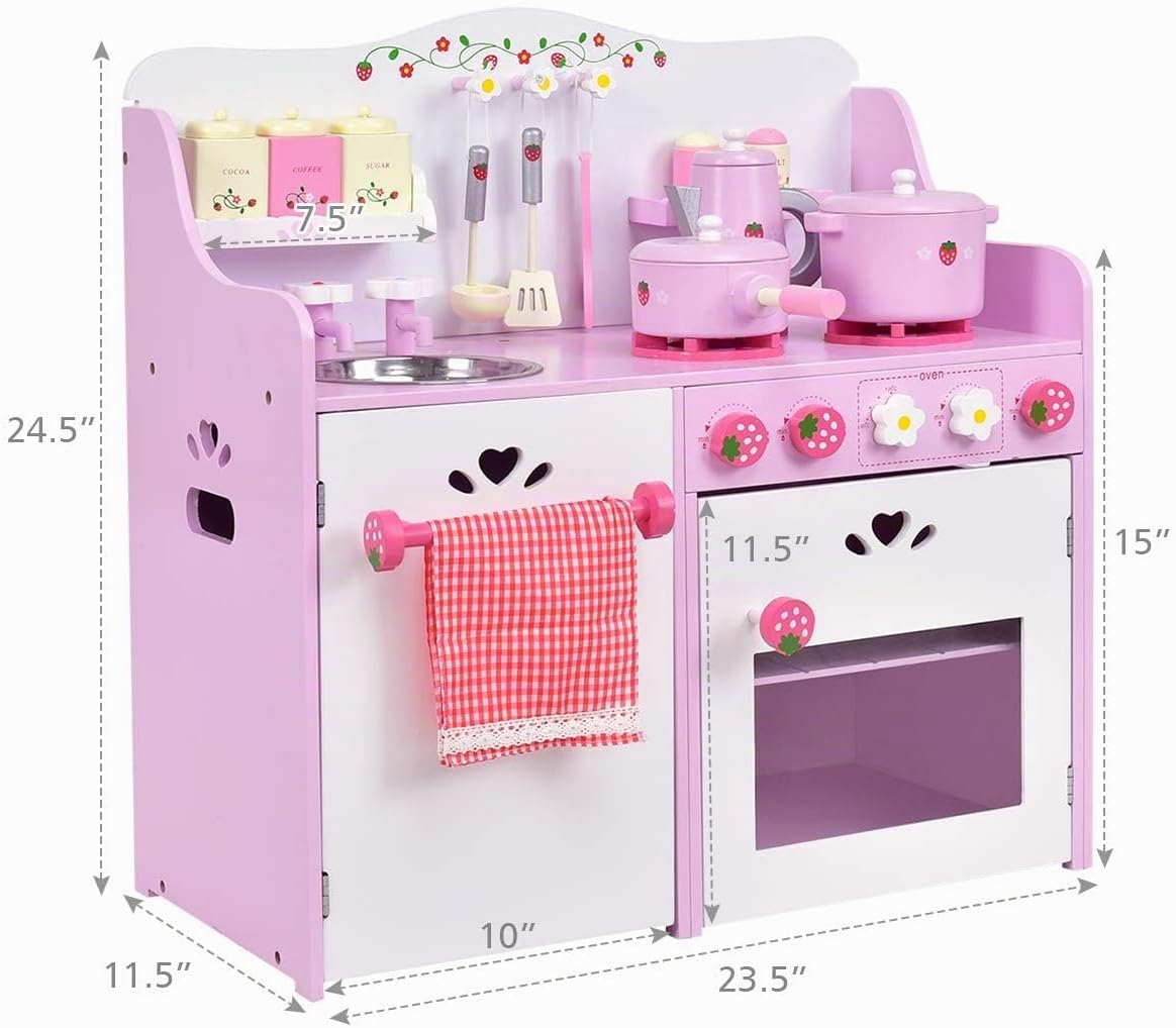 HONEY JOY Juego de Cocina Rosa para Niños, Cocina de Juego de Simul...