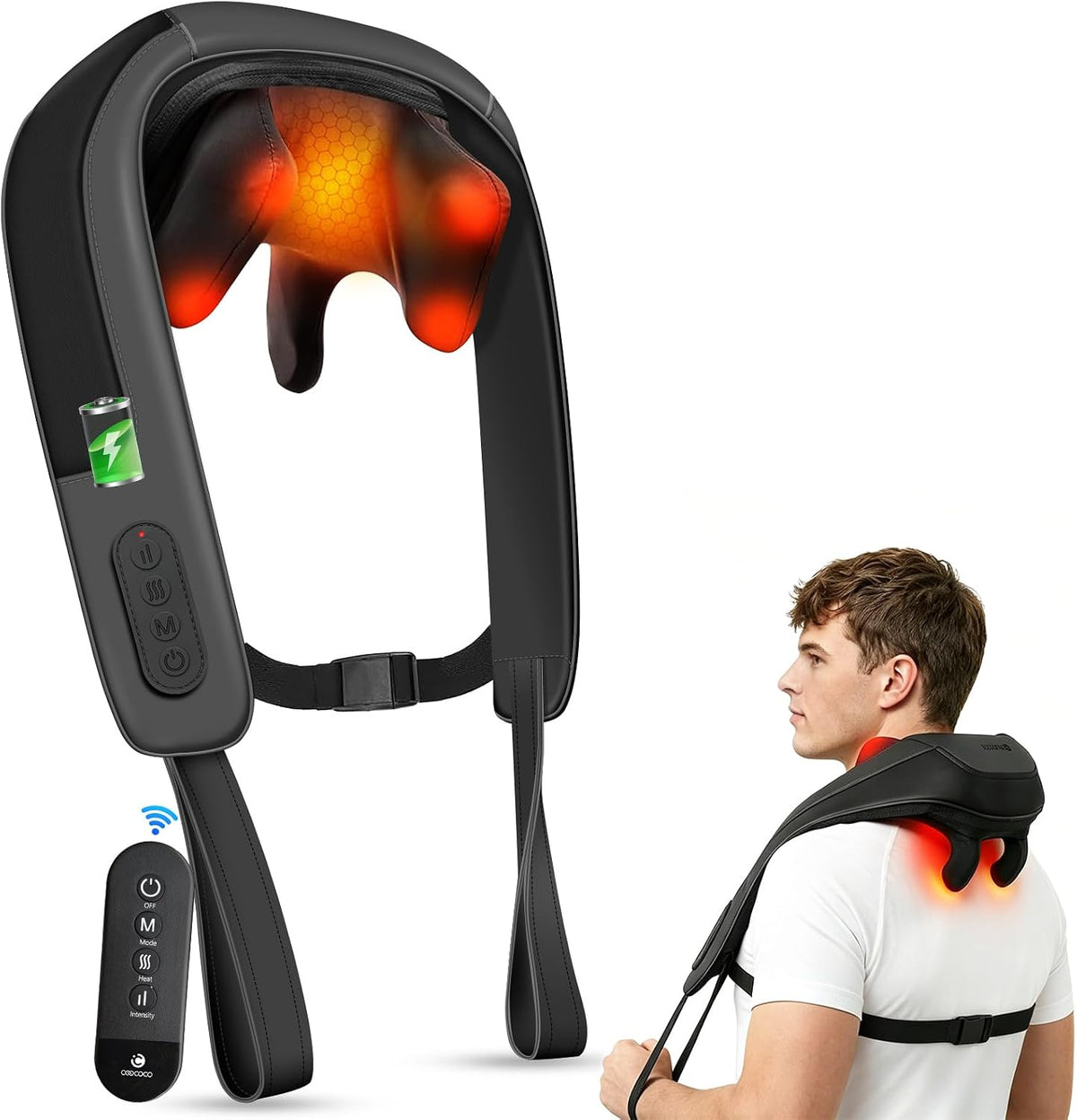 CooCoCo Masajeador de cuello inalámbrico con calor [control remoto]...
