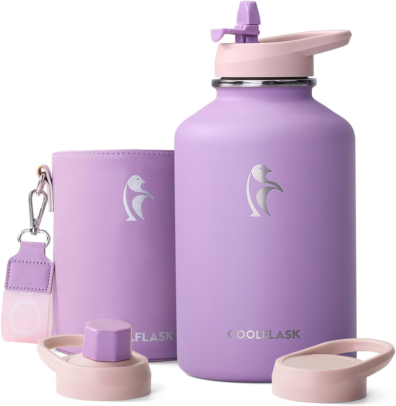 Coolflask - Botella de agua aislada con funda de piel sintética y 3...