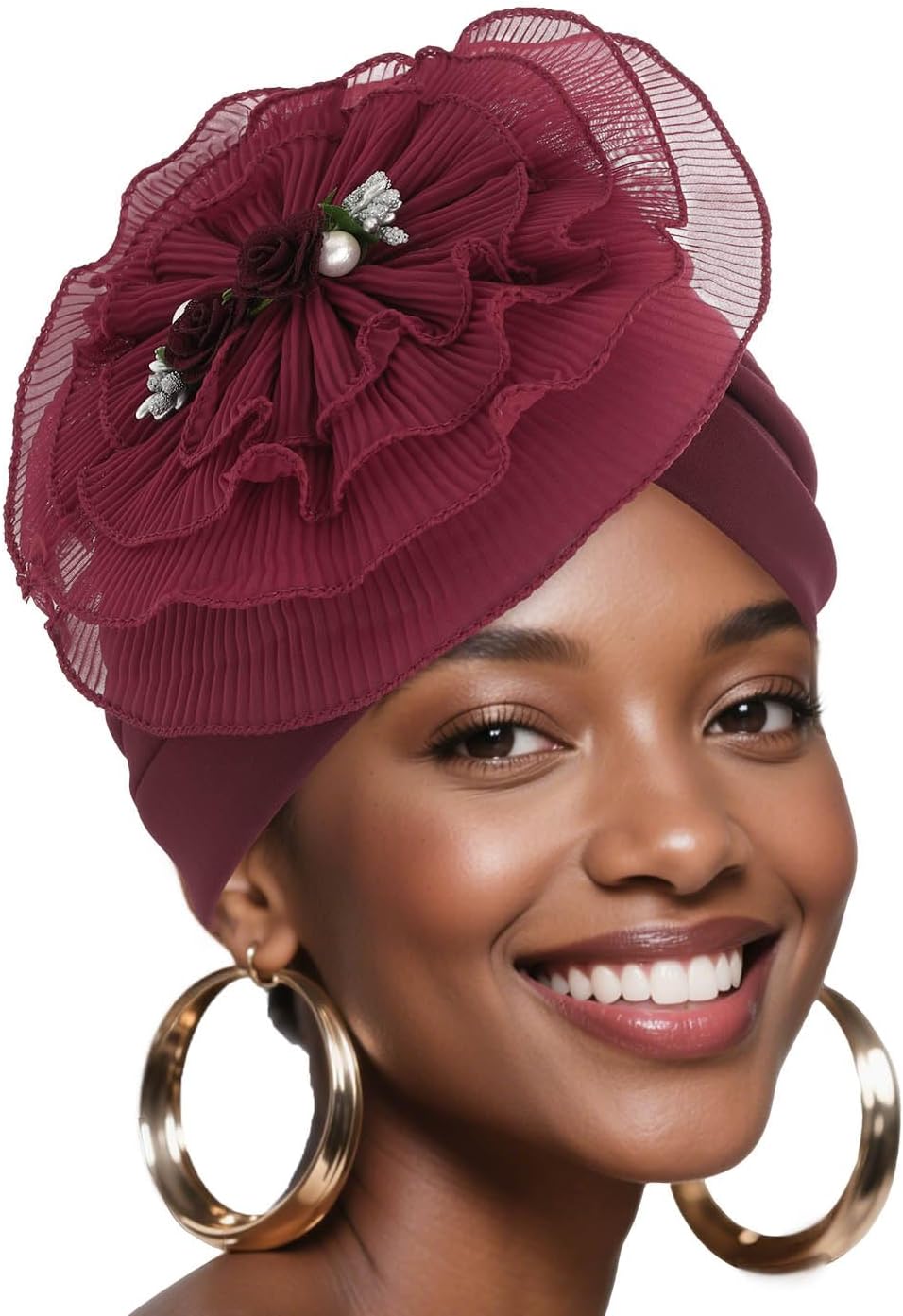 Bohend Gorro de turbantes de flores, nudo de perla, gorro preatado...