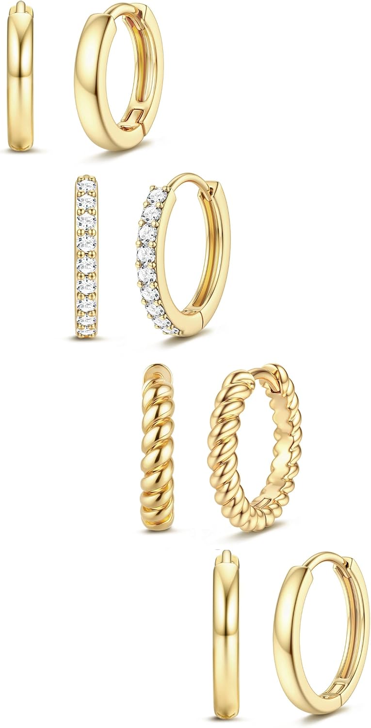 Jstyle Aretes de aro pequeños de oro para mujer, chapados en oro de...
