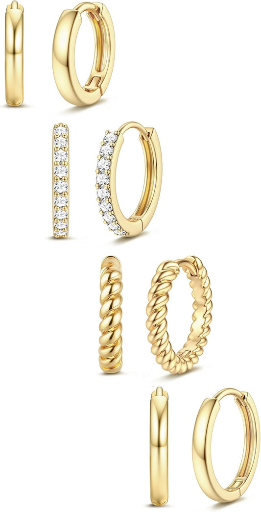 Jstyle Aretes de aro pequeños de oro para mujer, chapados en oro de...