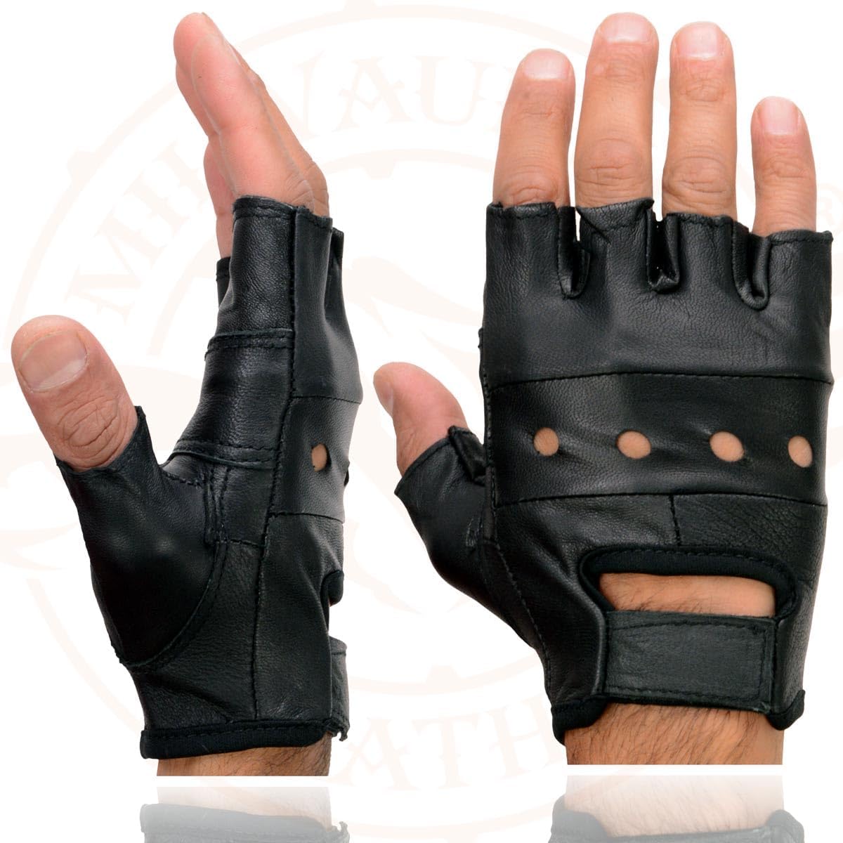 Milwaukee Leather SH216 - Guantes sin dedos de cuero negro con palm...