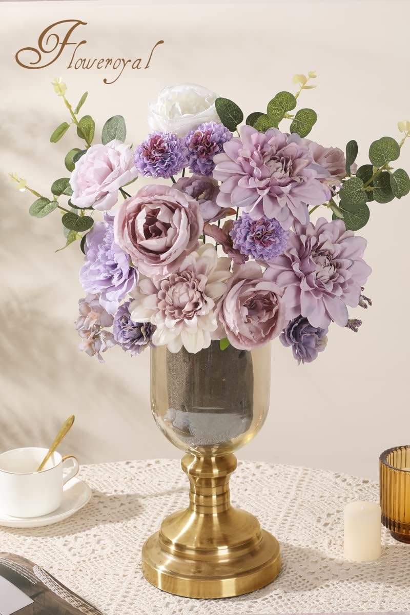 Floweroyal - Juego de flores artificiales moradas, flores de seda m...