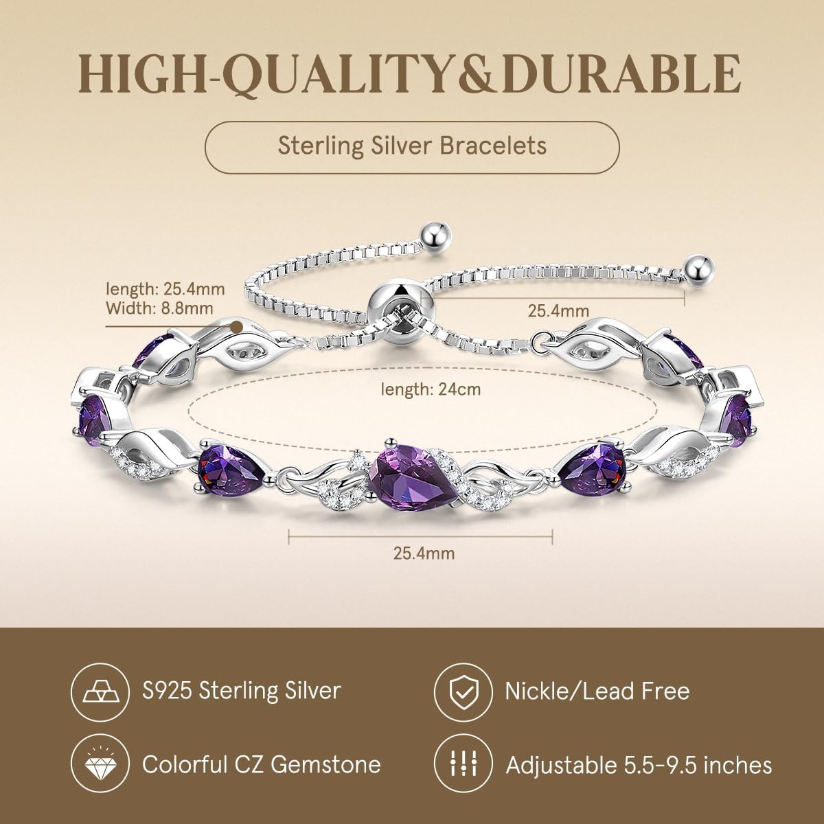 FANCIME Pulsera de piedra natal para mujer Pulsera de tenis ajustab...
