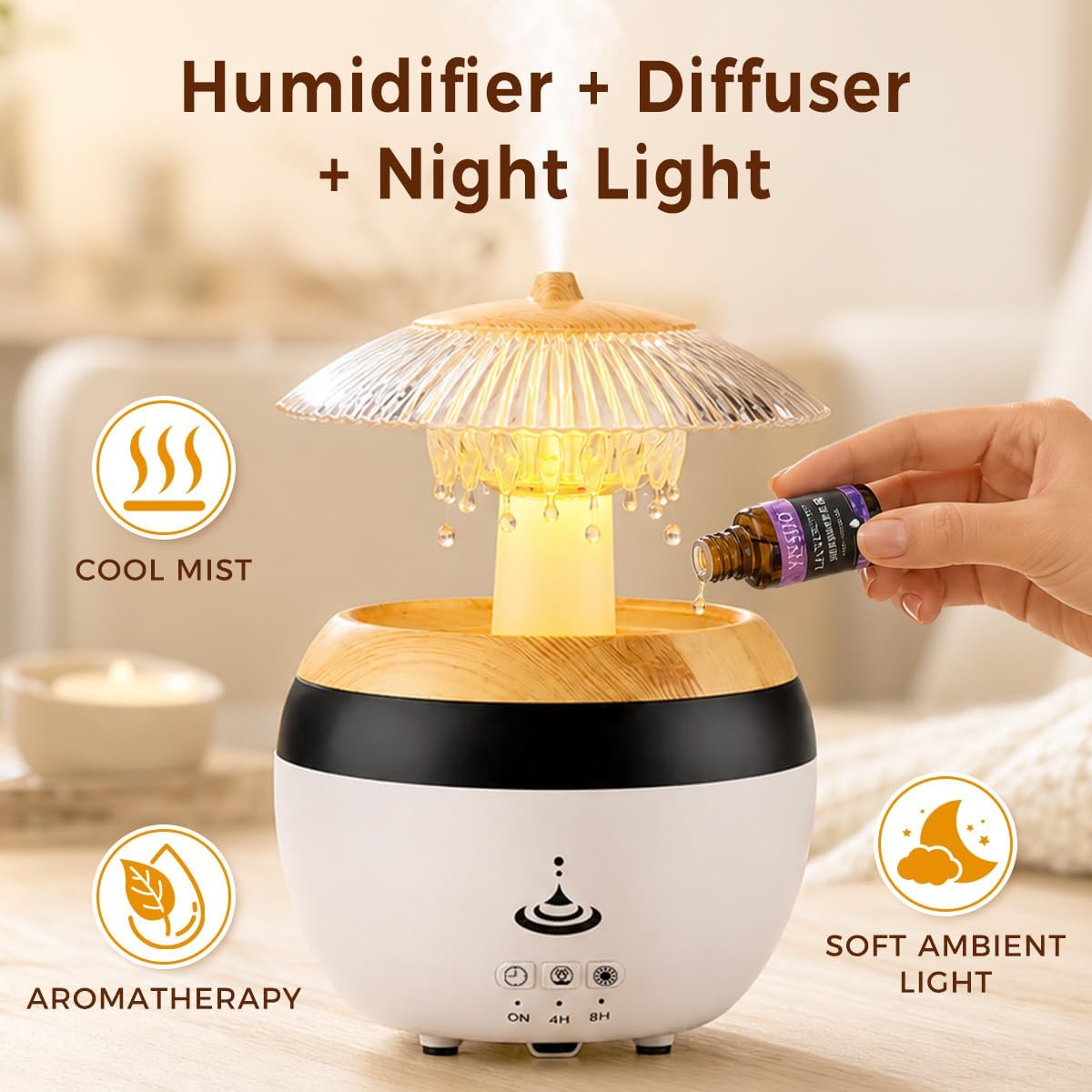 Bsdgeclogy Humidificador de gotas de lluvia, humidificador de niebl...