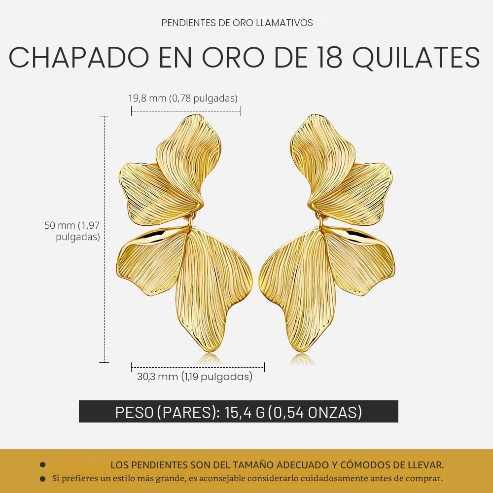 Aretes de oro para mujer, chapados en oro de 18 quilates, diseño de...