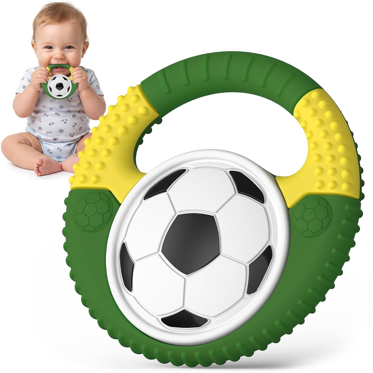 Juguetes de dentición de silicona para bebés con temática de fútbol...
