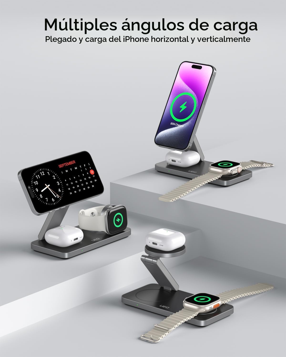 UEQ Estación de carga inalámbrica plegable 3 en 1 para soporte de c...