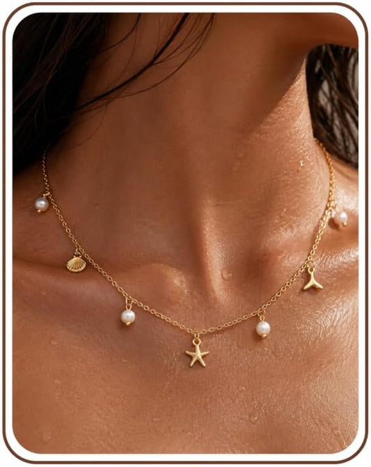 LOYALLOOK Collar de estrella de mar de concha para mujer, chapado e...