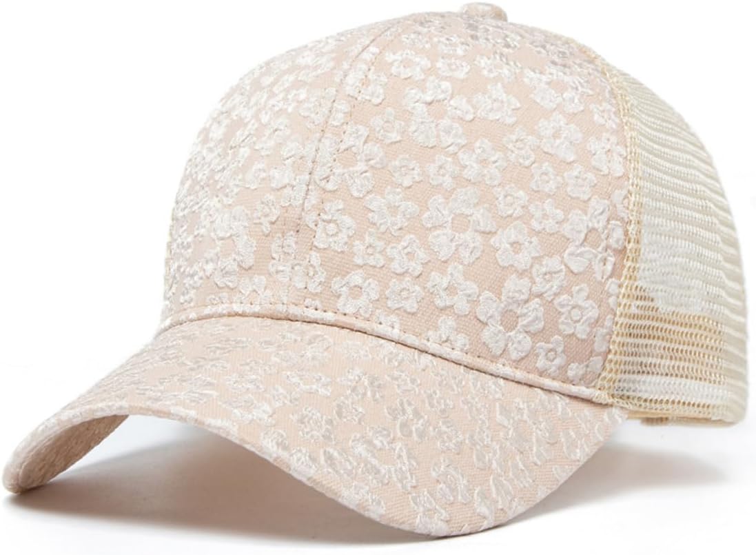 Xilery Gorra de béisbol de malla para mujer, diseño de flores de ve...
