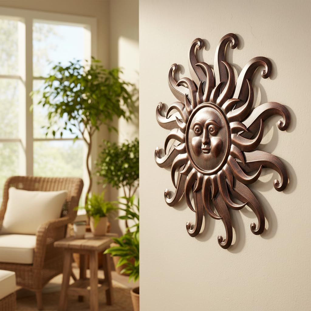 Comfy Hour - Arte de pared grande de metal con cara de sol de 25 pu...