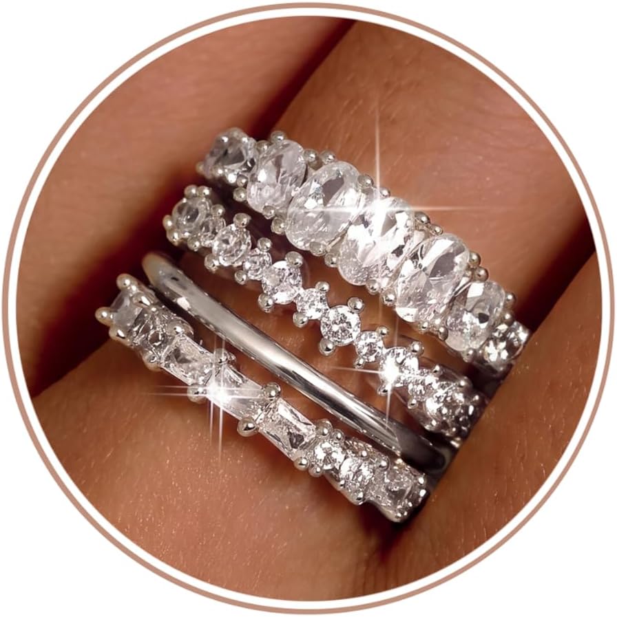 LOLIAS Anillos apilables chapados en oro de 14 quilates para mujer...