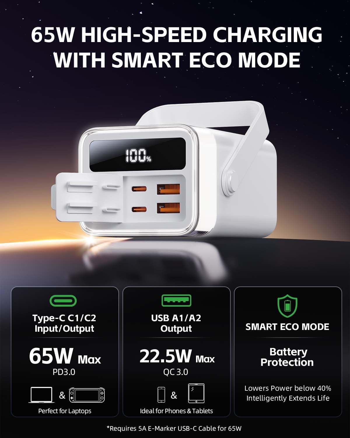 REWONDER Cargador de 65 W de 40000 mAh, cargador portátil de gran c...
