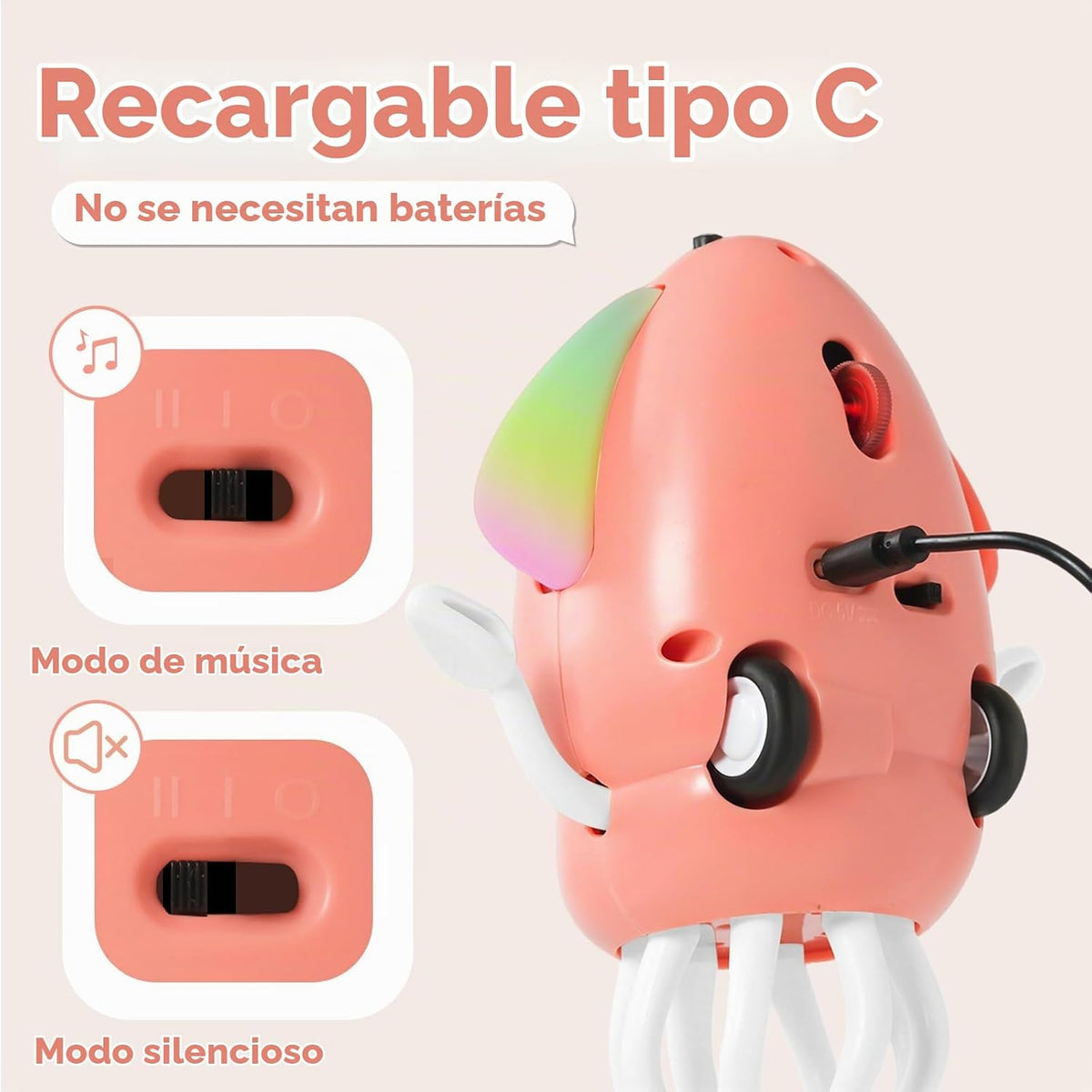 Juguetes de Pulpo Bailarín para Bebé Niña, Calamar Rosa Gateando, J...