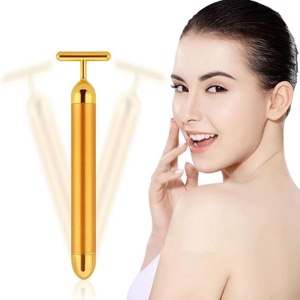 Beauty Bar - Rodillo masajeador facial de oro de 24 quilates, rodil...
